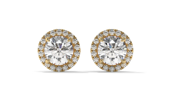 2.29 Ctw Diamond Halo Stud Earrings in 14K Yellow Gold - 2 Ct Center Stones with Accent Halo