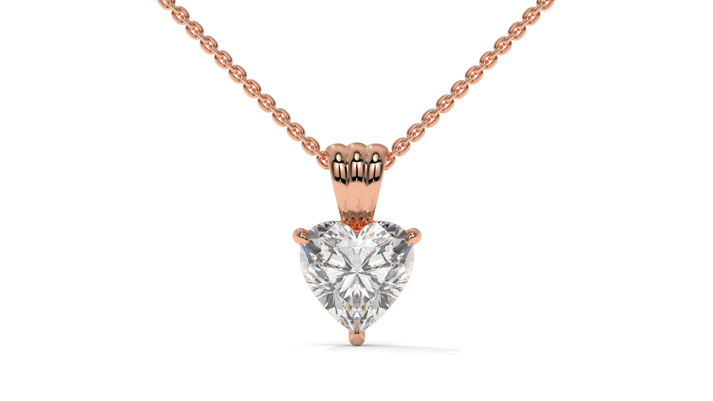 1.00 CTW Heart-Shaped Diamond Solitaire Pendant in 14K Rose Gold – Secure Claw-Prong Setting