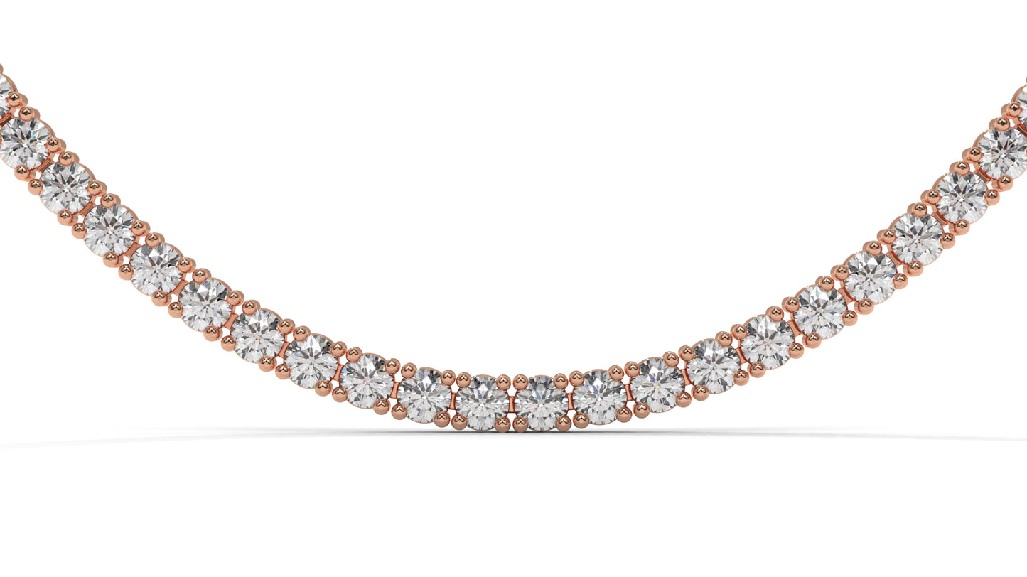 10 CTW Diamond Tennis Necklace in 14K Rose Gold – Classic Round Cut Single Row In 17 Inch