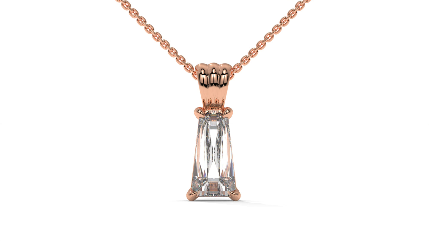 2.00 CTW Tapered Baguette Diamond Solitaire Pendant in 14K Rose Gold – Secure Claw-Prong Setting
