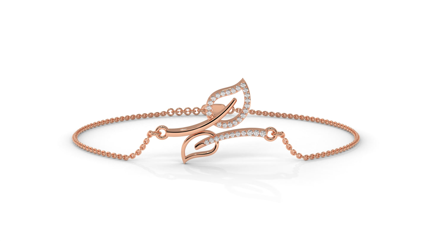 0.17 CTW Diamond Leaf Bracelet in 14K Rose Gold – Dainty Nature Inspired Jewelry