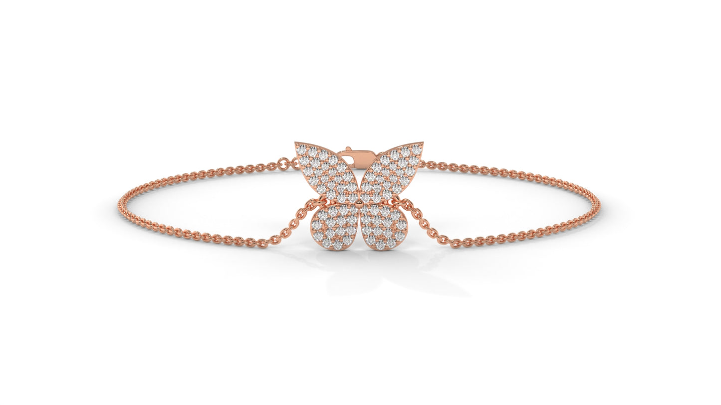 0.43 CTW Diamond Butterfly Bracelet in 14K Rose Gold – Pavé Butterfly Design