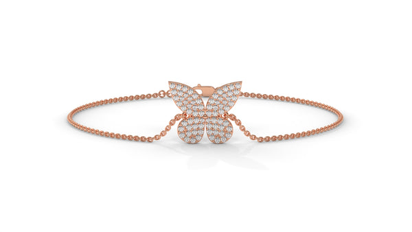 0.43 CTW Diamond Butterfly Bracelet in 14K Rose Gold – Pavé Butterfly Design