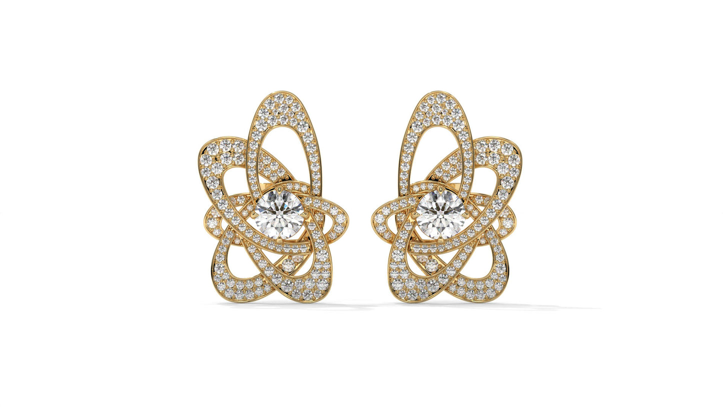4.31 CTW Round Diamond Designer Stud Earrings in 14K Yellow Gold In Pavé Setting