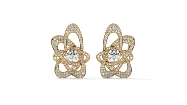 4.31 CTW Round Diamond Designer Stud Earrings in 14K Yellow Gold In Pavé Setting