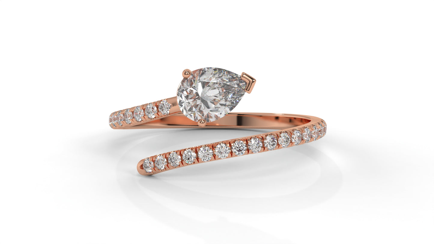 1.03 CTW Pear Diamond Wrap Ring in 14K Rose Gold with Pavé Band