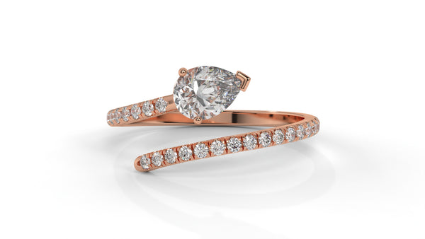1.03 CTW Pear Diamond Wrap Ring in 14K Rose Gold with Pavé Band