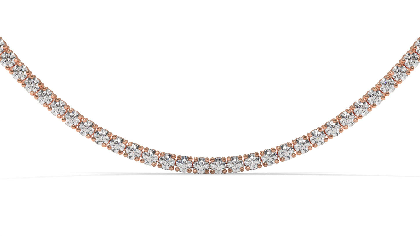 5 CTW Diamond Tennis Necklace in 14K Rose Gold – Classic Round Cut Single Row In 17 Inch