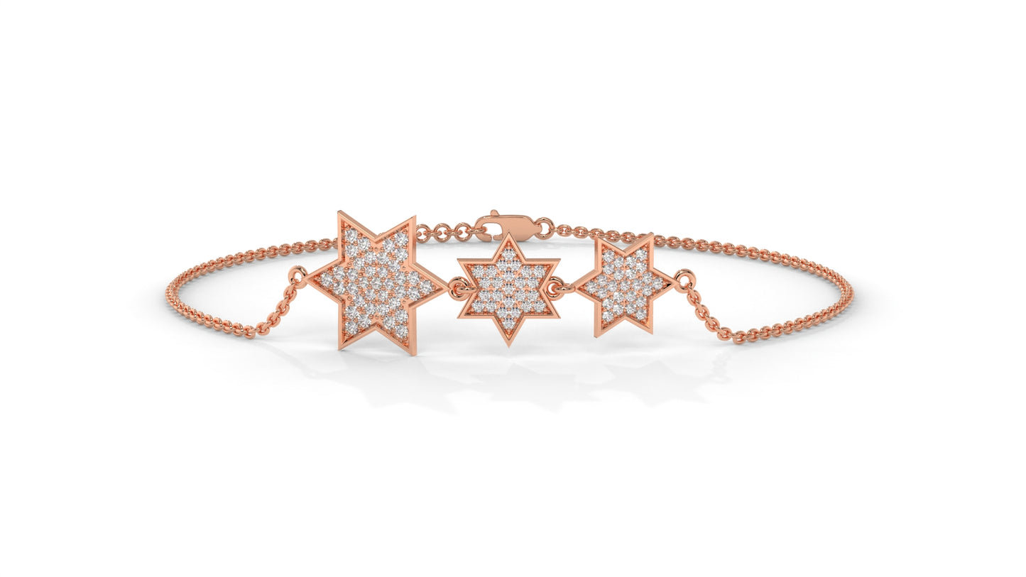 0.45 CTW Diamond Star Bracelet in 14K Rose Gold – Triple Star Pavé Design