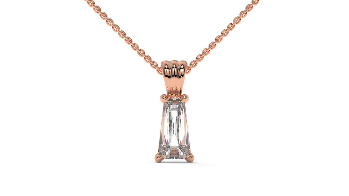 1.50 CTW Tapered Baguette Diamond Solitaire Pendant in 14K Rose Gold – Secure Claw-Prong Setting