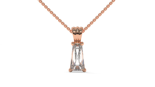 1.50 CTW Tapered Baguette Diamond Solitaire Pendant in 14K Rose Gold – Secure Claw-Prong Setting