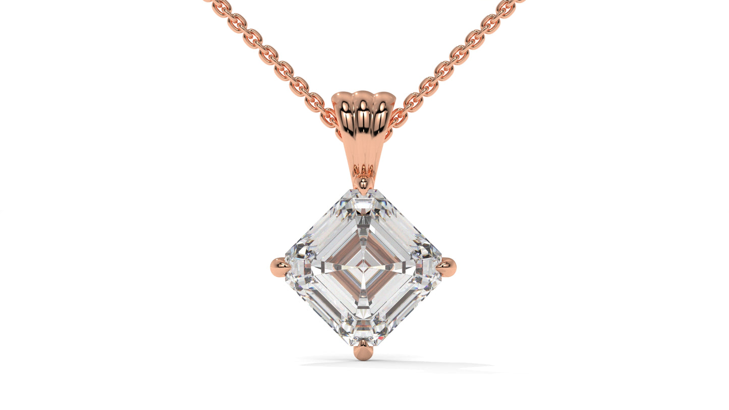 2.00 CTW Asscher-Cut Diamond Solitaire Pendant in 14K Rose Gold – Secure Claw-Prong Setting