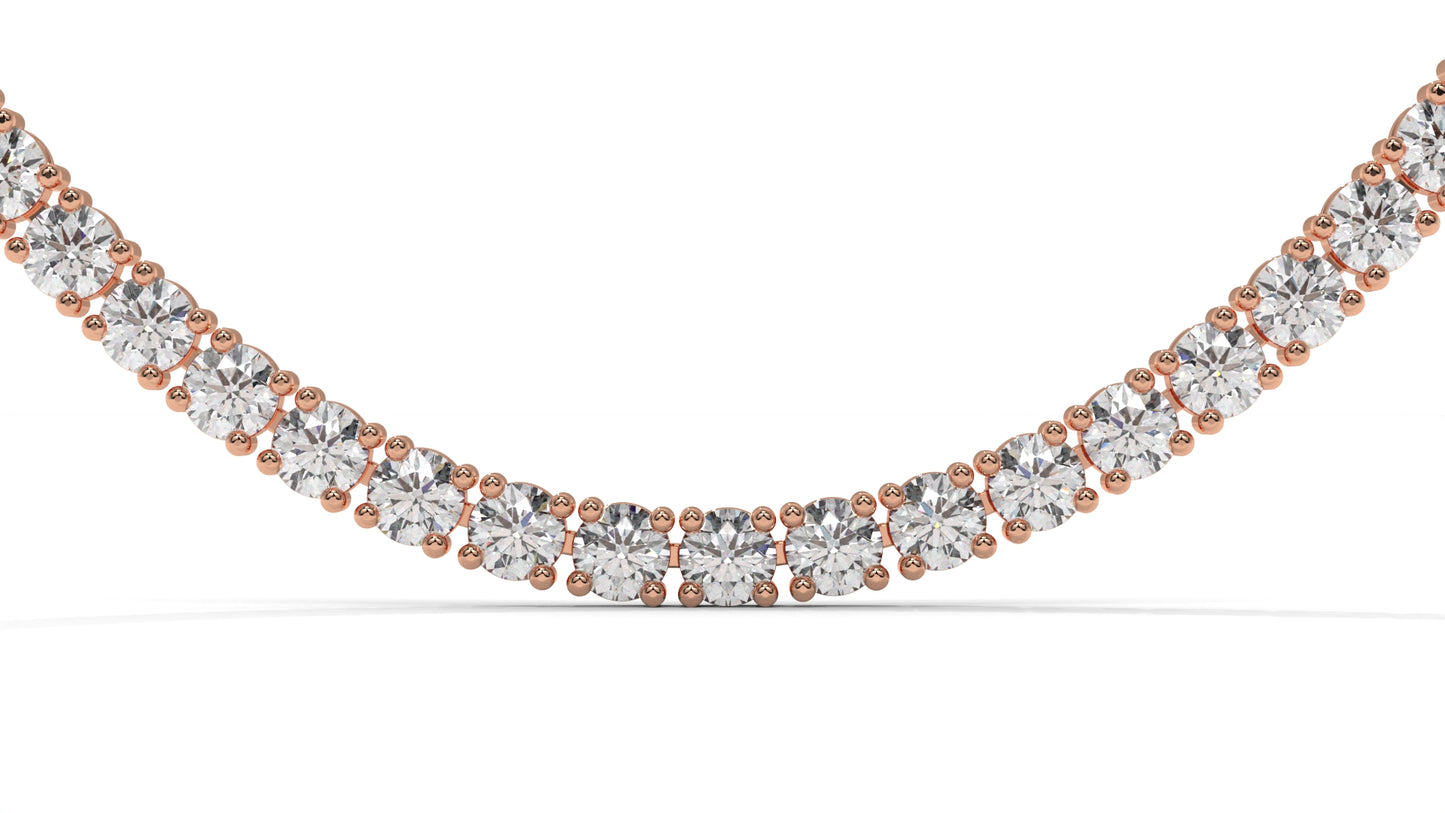 15 CTW Diamond Tennis Necklace in 14K Rose Gold – Classic Round Cut Single Row In 17 Inch