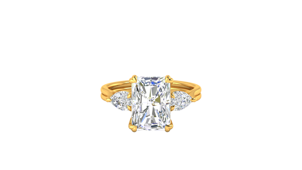 4 Carat Radiant Cut Engagement Ring With Pear Shaped Side Stones In 14K Yellow Gold
