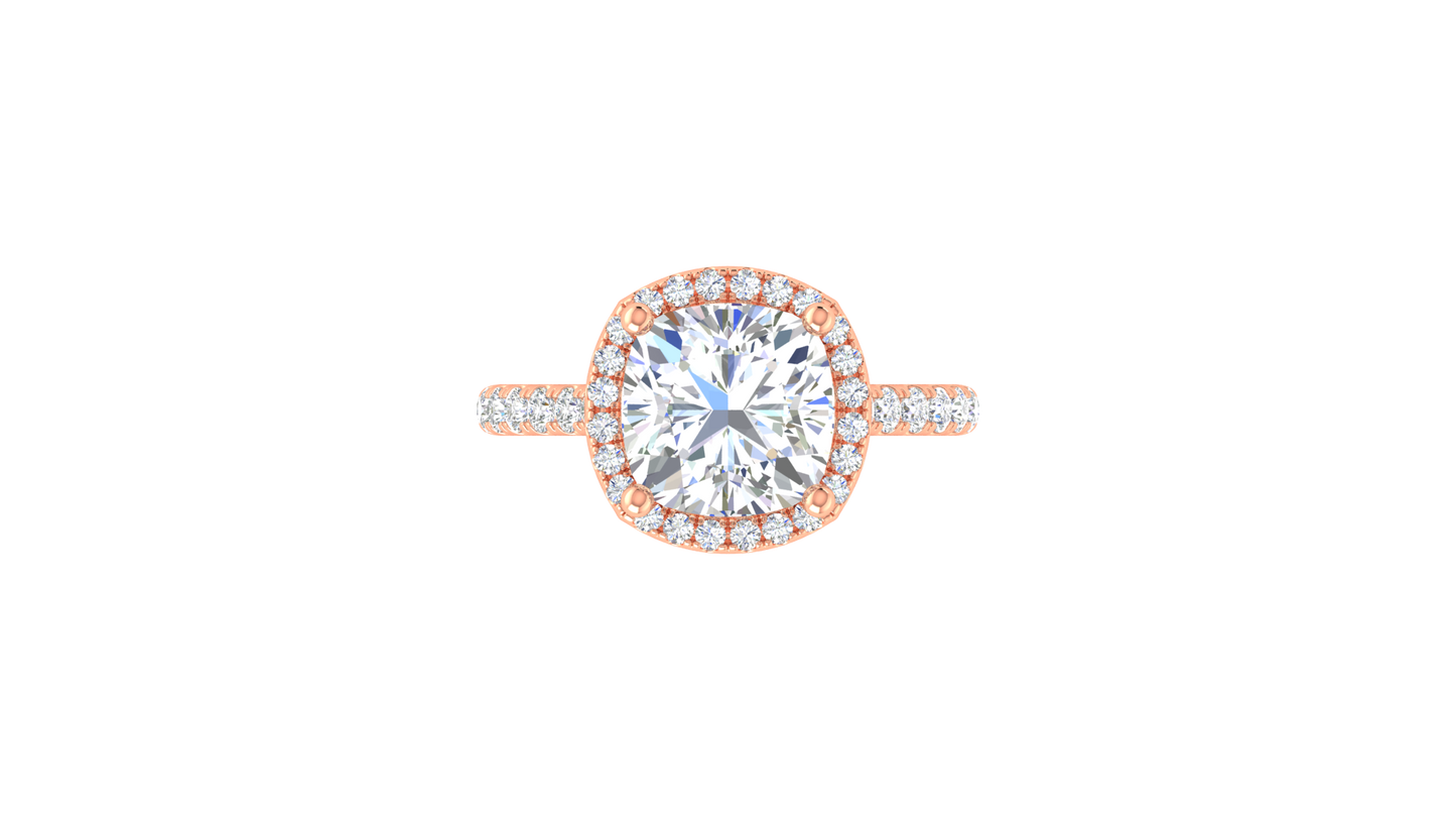 4 Carat Cushion-Cut Halo Engagement Ring With Pavé Diamond Band In 14K Rose Gold