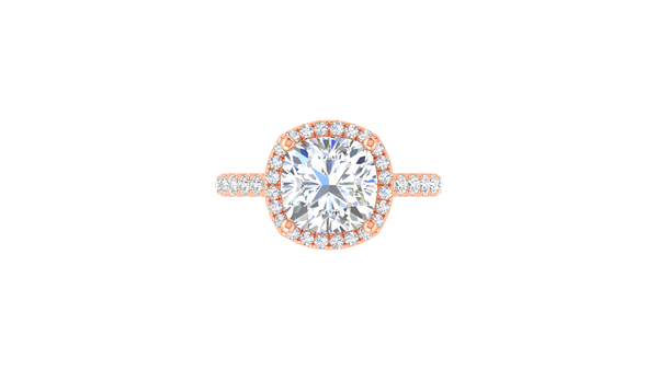 4 Carat Cushion-Cut Halo Engagement Ring With Pavé Diamond Band In 14K Rose Gold