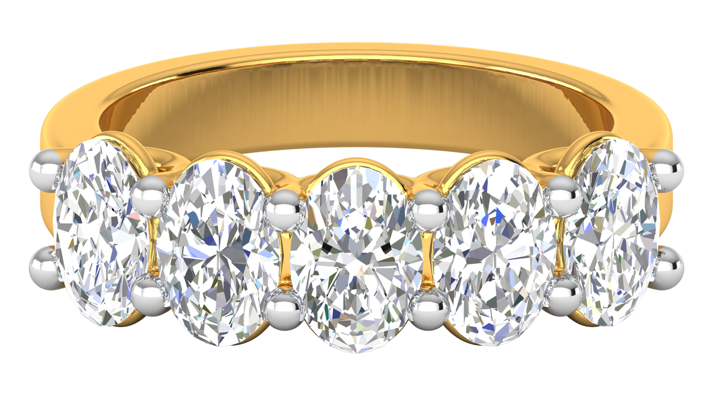 2.50 Ctw Luxurious Oval Cut Five-Stone Wedding Band With U-Shape Prong Setting In 14K Yellow Gold