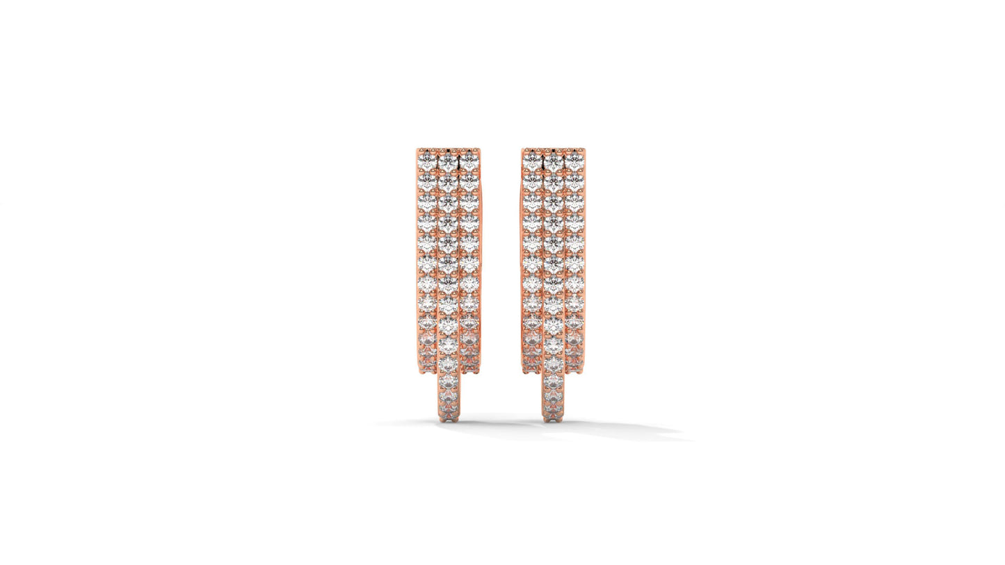 0.41 CTW Round Diamond Triple-Row Hoop Earrings in 14K Rose Gold – Pavé Setting