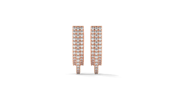 0.41 CTW Round Diamond Triple-Row Hoop Earrings in 14K Rose Gold – Pavé Setting