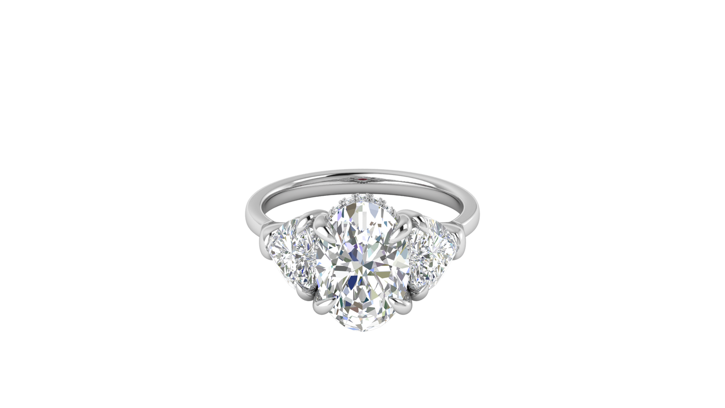 3 Carat Oval Cut Engagement Ring With Heart Shape Side Stones In 14K White Gold