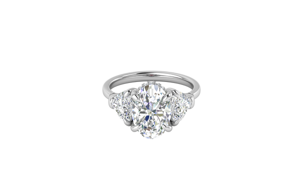 3 Carat Oval Cut Engagement Ring With Heart Shape Side Stones In 14K White Gold
