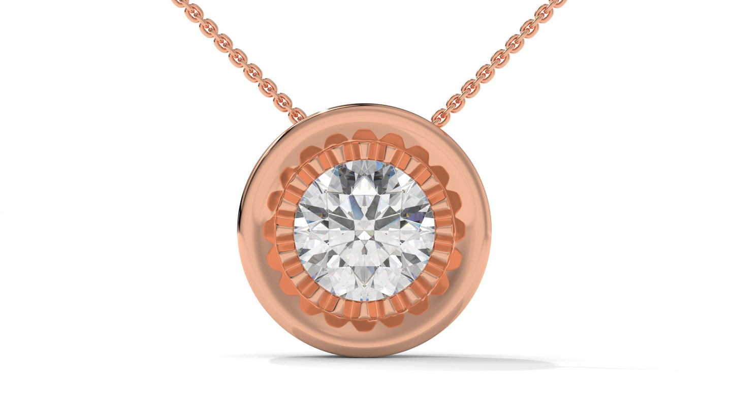2.00 CTW Round Diamond Bezel-Set Solitaire Pendant in 14K Rose Gold