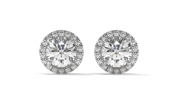 2.29 Ctw Diamond Halo Stud Earrings in 14K White Gold - 2 Ct Center Stones with Accent Halo