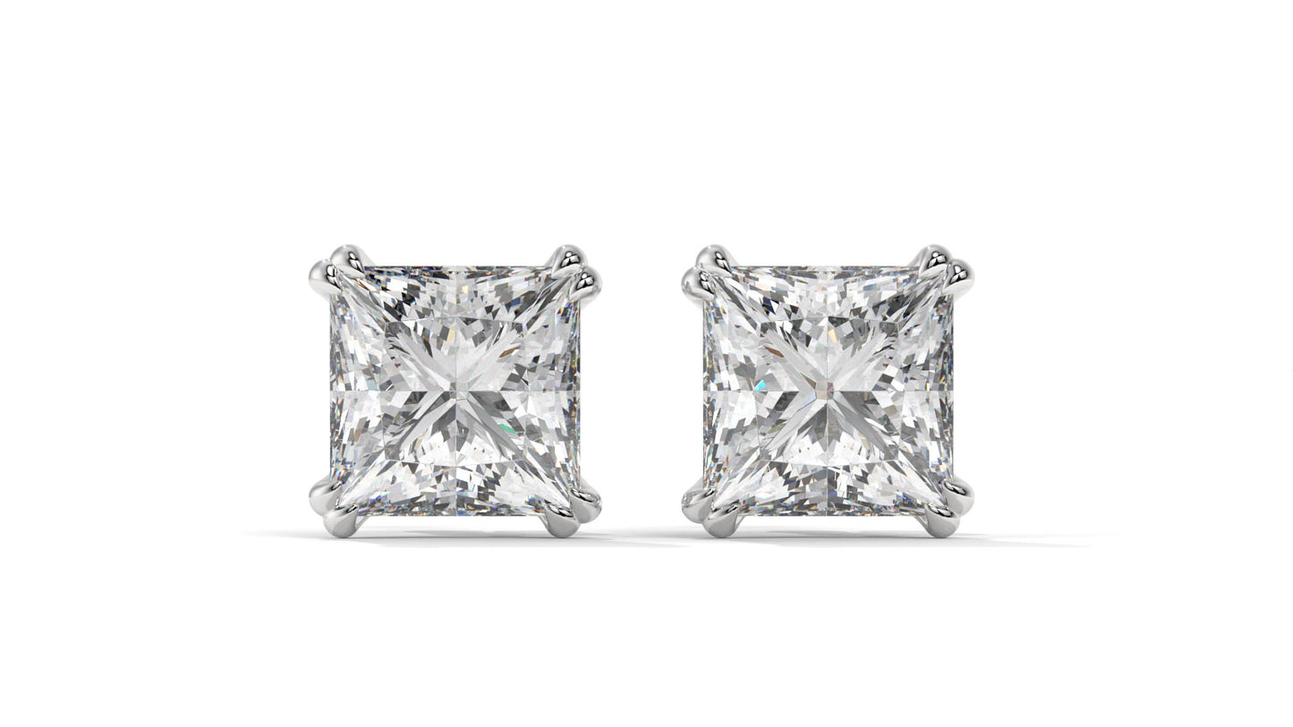 3 CTW Princess-Cut Diamond Stud Earrings In 14K White Gold – Four-Prong Setting