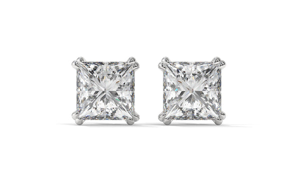 3 CTW Princess-Cut Diamond Stud Earrings In 14K White Gold – Four-Prong Setting