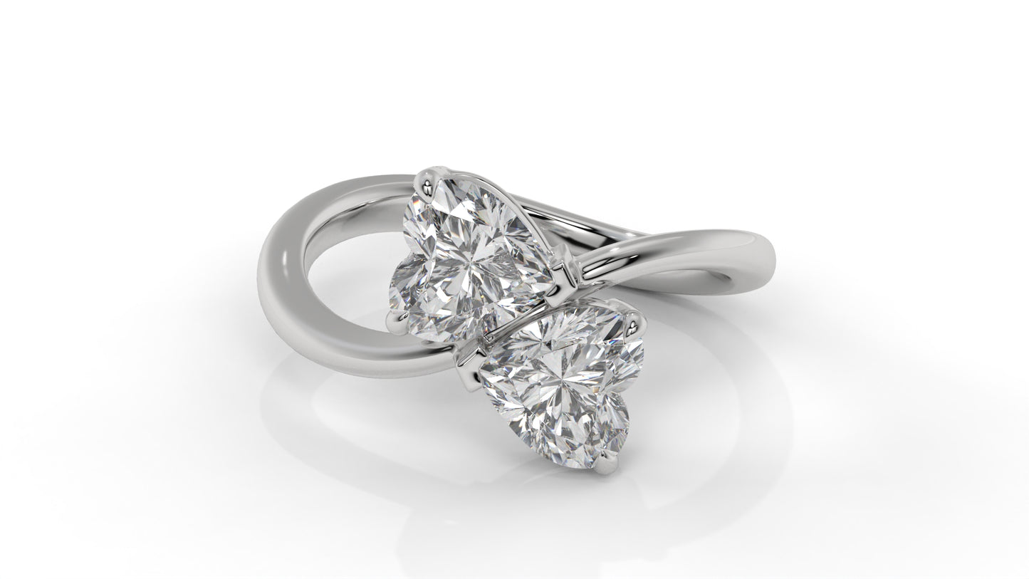 2.00 CTW Toi et Moi Diamond Ring in 14K White Gold with Heart Shape Diamonds