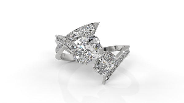 2.07 CTW Toi et Moi Diamond Ring in 14K White Gold with Oval and Round Diamonds