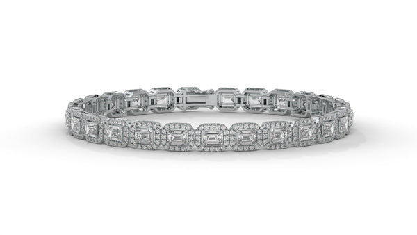 7.00 CTW Diamond Halo Bracelet in 14K White Gold - Luxury Statement Design