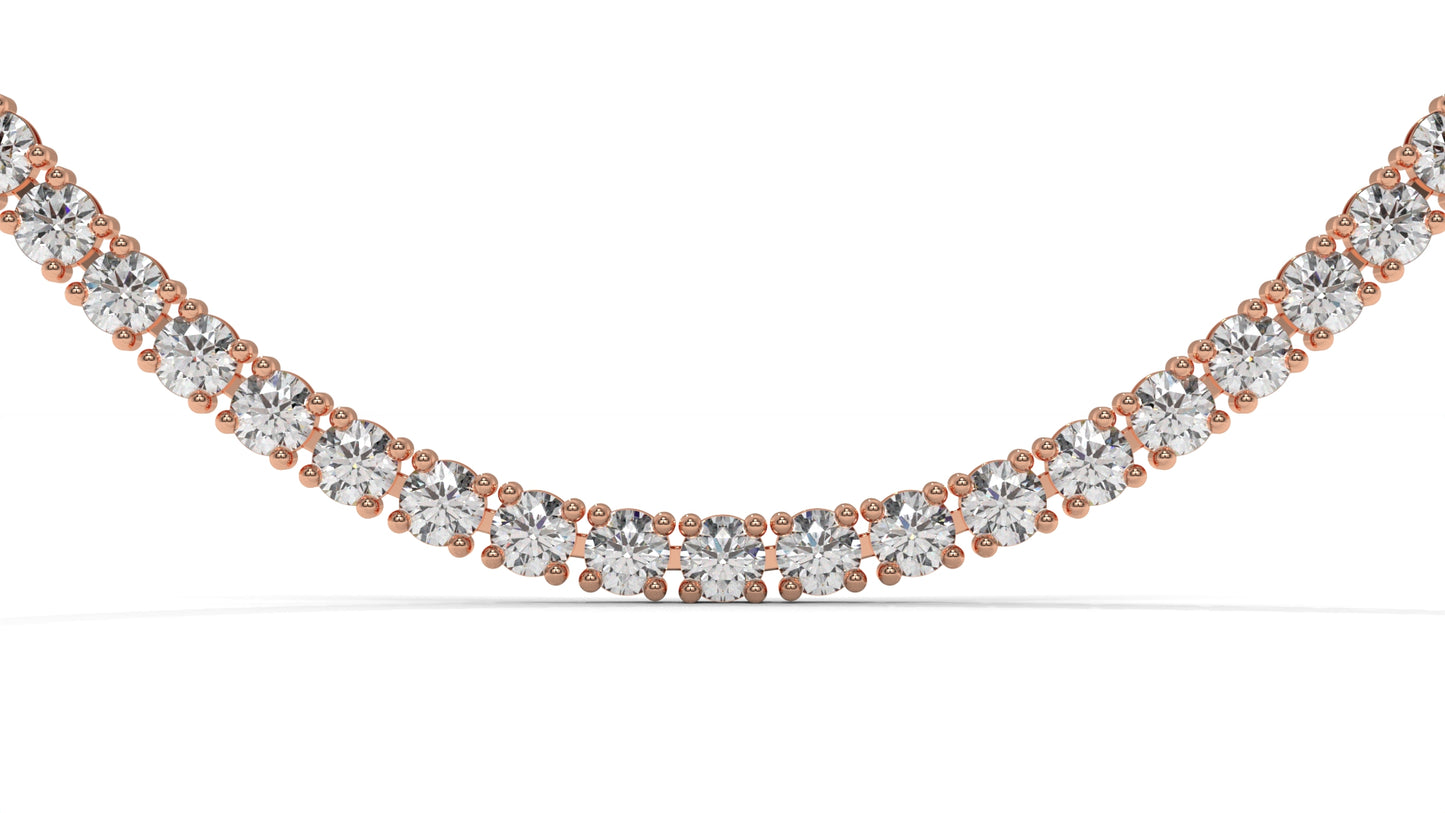 12.50 CTW Diamond Tennis Necklace in 14K Rose Gold – Classic Round Cut Single Row In 17 Inch