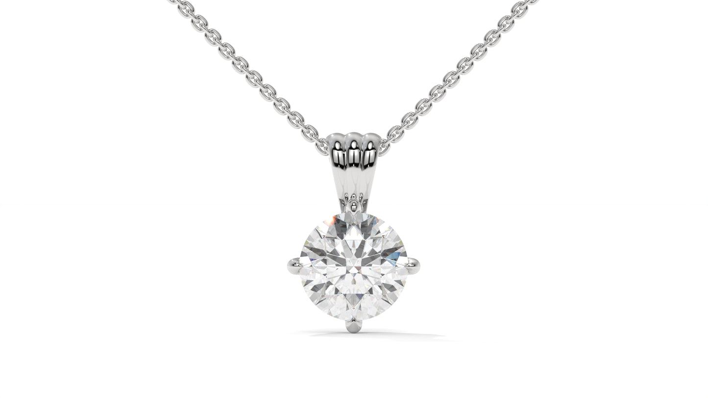 1.50 CTW Round Diamond Four-Prong Solitaire Pendant in 14K White Gold – Secure Claw-Prong Setting