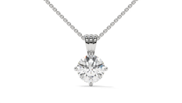 1.50 CTW Round Diamond Four-Prong Solitaire Pendant in 14K White Gold – Secure Claw-Prong Setting