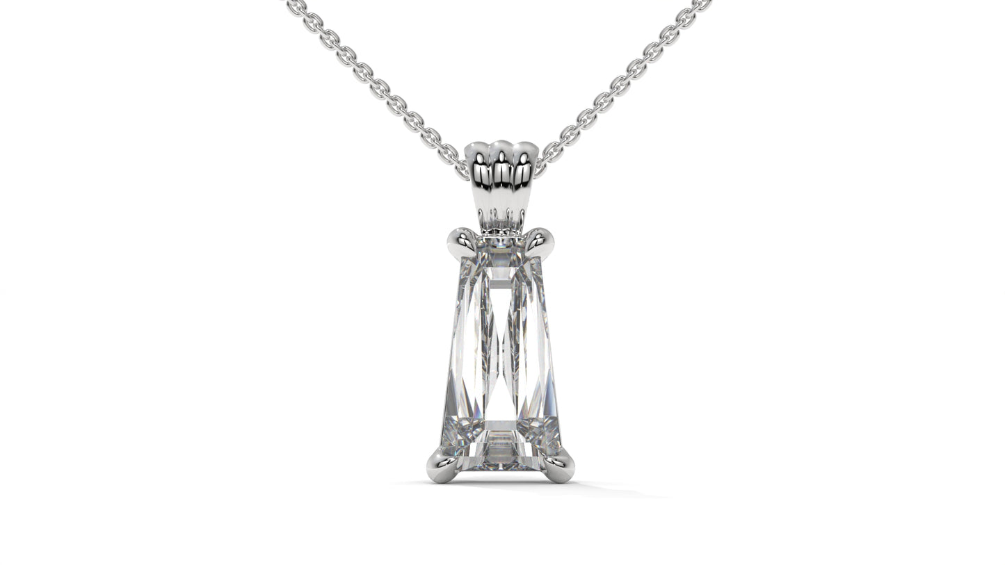 4.00 CTW Tapered Baguette Diamond Solitaire Pendant in 14K White Gold – Secure Claw-Prong Setting