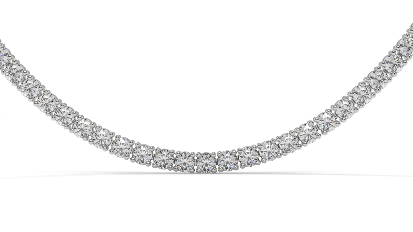 7.50 CTW Diamond Tennis Necklace in 14K White Gold – Classic Round Cut Single Row In 17 Inch