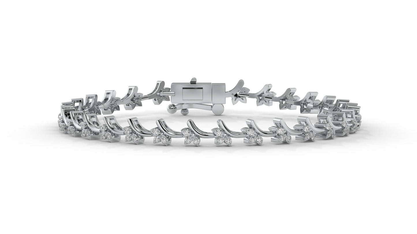 0.72 CTW Round Diamond Bracelet in 14K White Gold – Floral Cluster Design