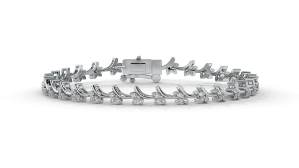 0.72 CTW Round Diamond Bracelet in 14K White Gold – Floral Cluster Design