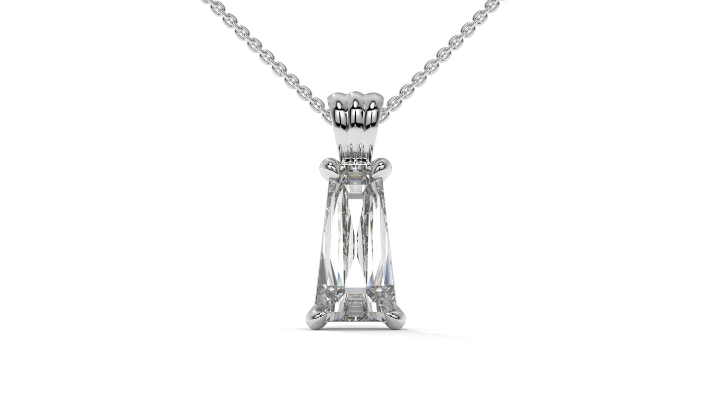 3.00 CTW Tapered Baguette Diamond Solitaire Pendant in 14K White Gold – Secure Claw-Prong Setting