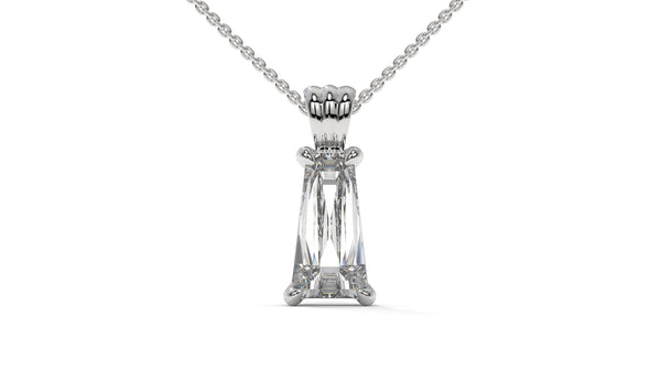 3.00 CTW Tapered Baguette Diamond Solitaire Pendant in 14K White Gold – Secure Claw-Prong Setting