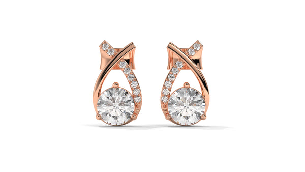 1.08 CTW Round Diamond Modern Drop Earrings in 14K Rose Gold