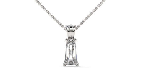 1.50 CTW Tapered Baguette Diamond Solitaire Pendant in 14K White Gold – Secure Claw-Prong Setting