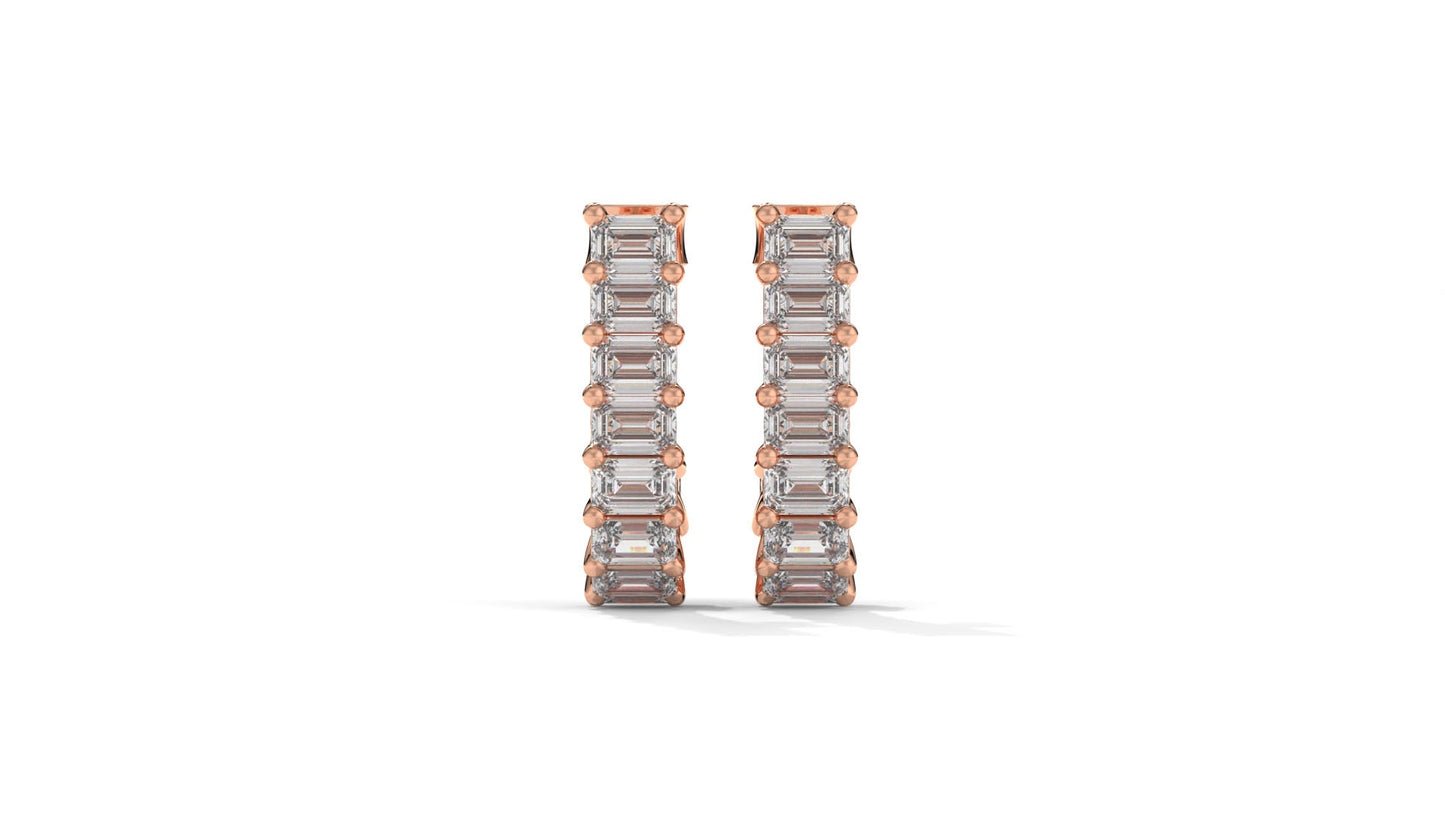 2.20 CTW Emerald-Cut Diamond Hoop Earrings in 14K Rose Gold