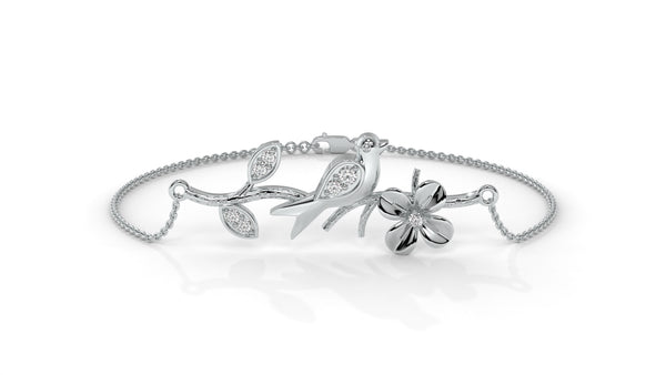 0.19 CTW Diamond Bird and Flower Bracelet in 14K White Gold