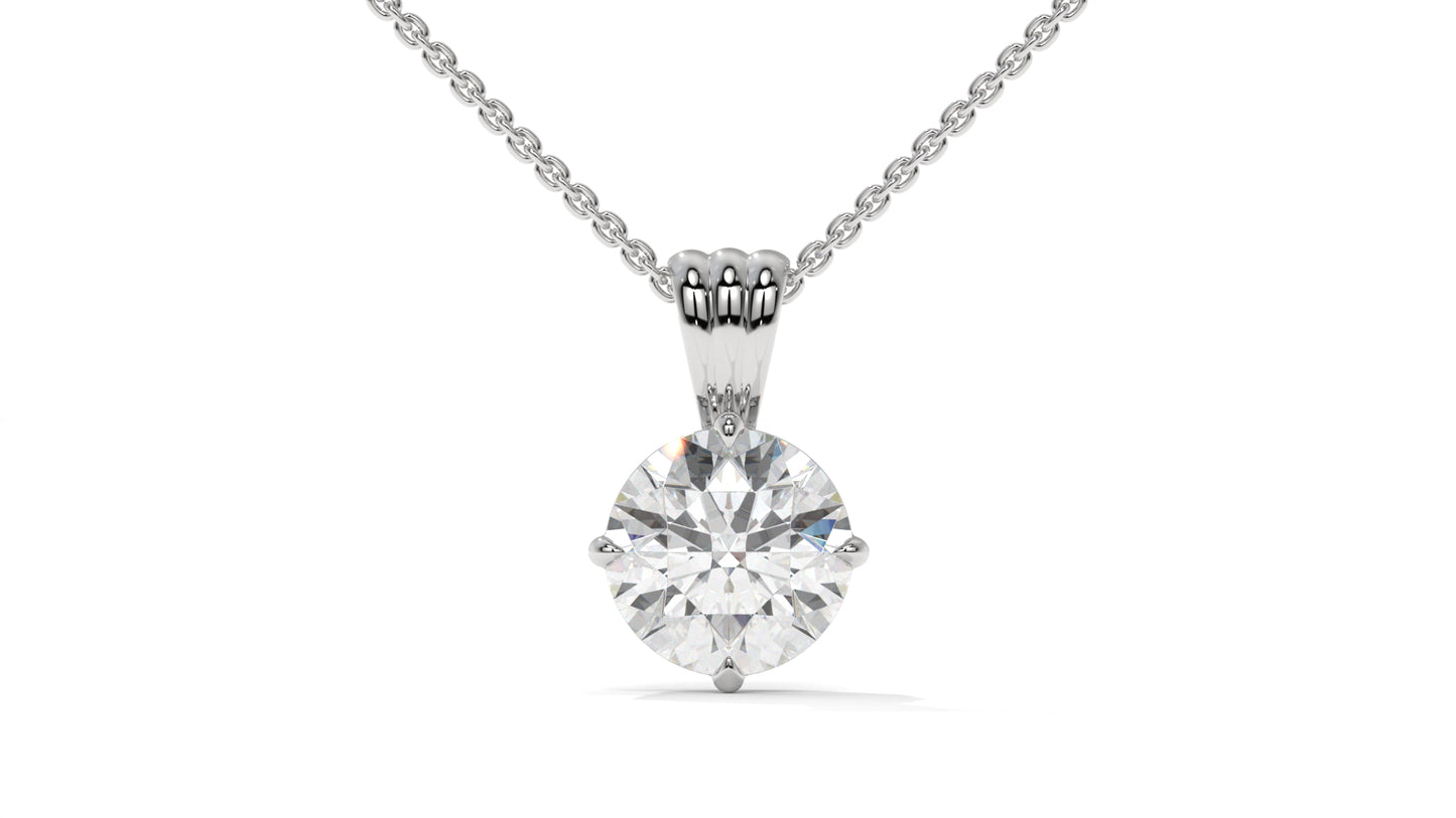 1.00 CTW Round Diamond Four-Prong Solitaire Pendant in 14K White Gold – Secure Claw-Prong Setting