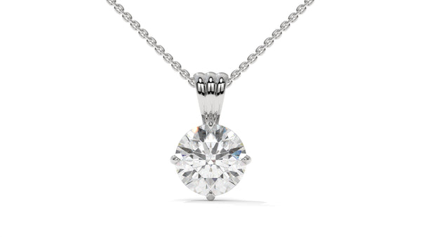1.00 CTW Round Diamond Four-Prong Solitaire Pendant in 14K White Gold – Secure Claw-Prong Setting