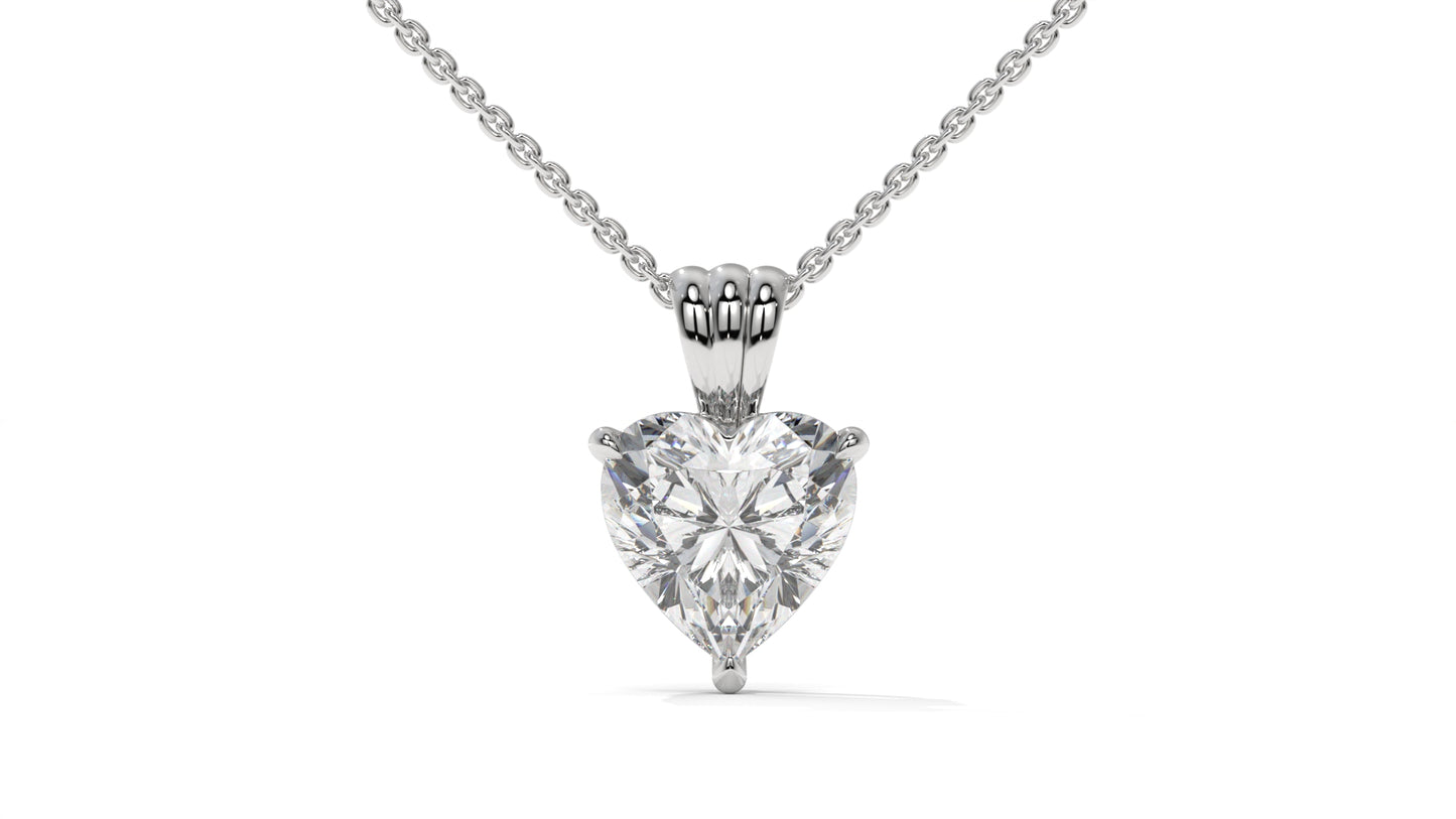 1.50 CTW Heart-Shaped Diamond Solitaire Pendant in 14K White Gold – Secure Claw-Prong Setting