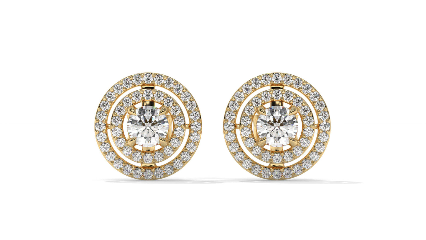 1.92 CTW Round Diamond Double-Halo Stud Earrings in 14K Yellow Gold