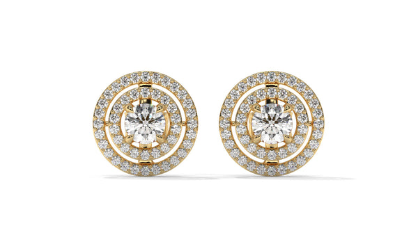 1.92 CTW Round Diamond Double-Halo Stud Earrings in 14K Yellow Gold